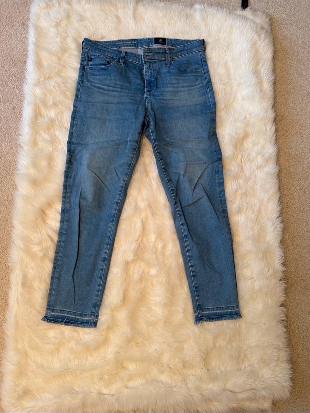 Ag Adriano Goldschmied Medium Blue Cropped Slim Jeans